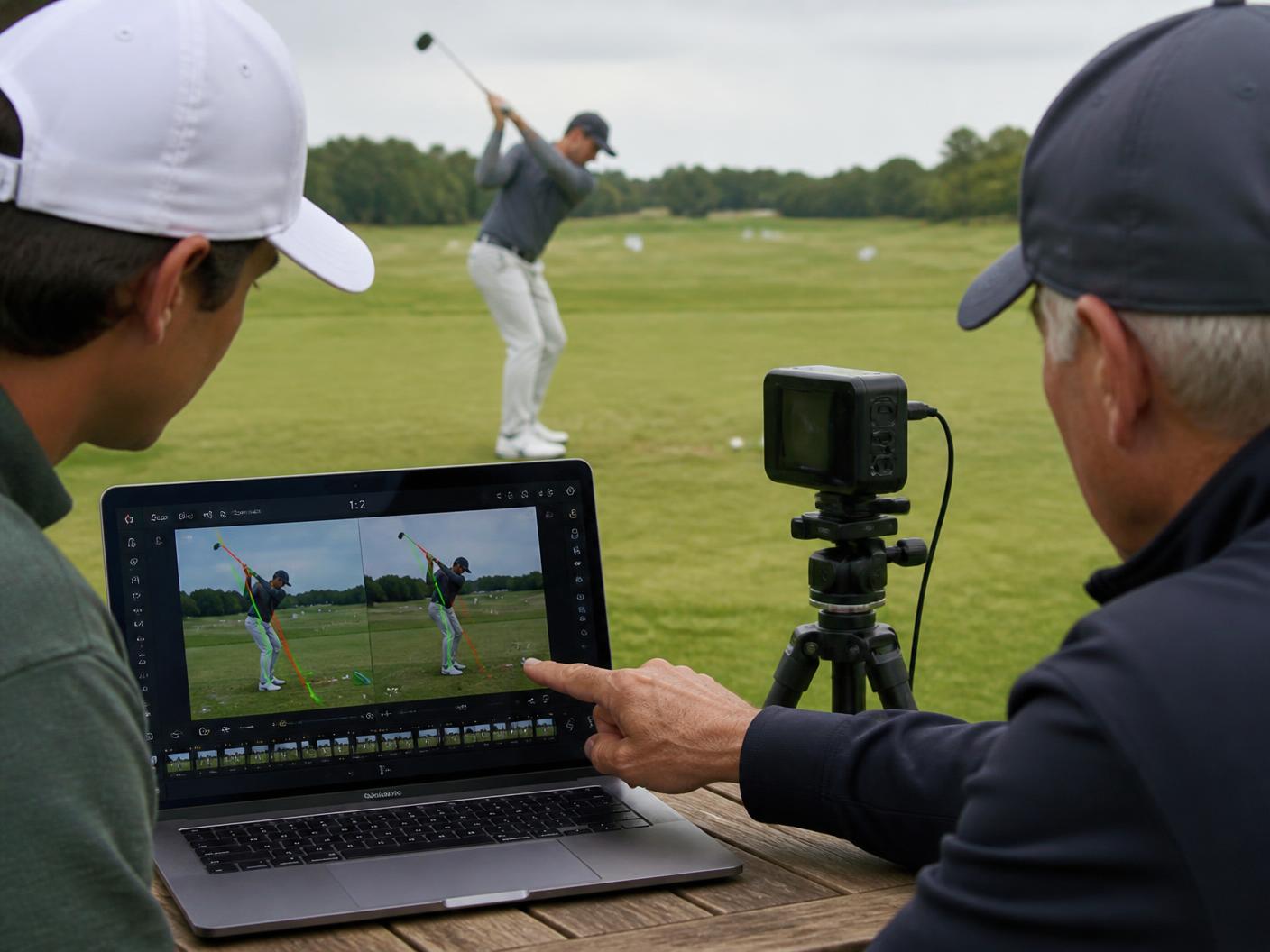 Analyse vidéo image par image du swing sur ordinateur avec lignes de référence
